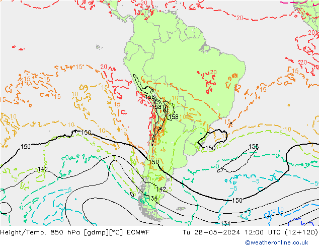 Z500/Rain (+SLP)/Z850 ECMWF wto. 28.05.2024 12 UTC