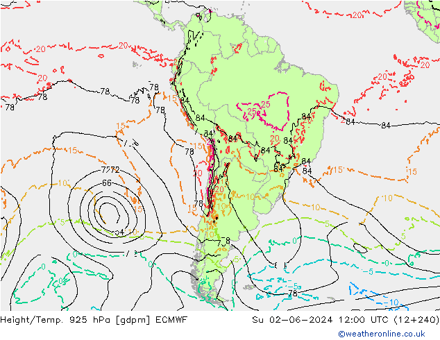 Height/Temp. 925 hPa ECMWF  02.06.2024 12 UTC