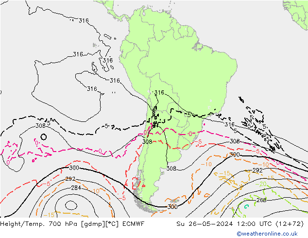 Height/Temp. 700 гПа ECMWF Вс 26.05.2024 12 UTC