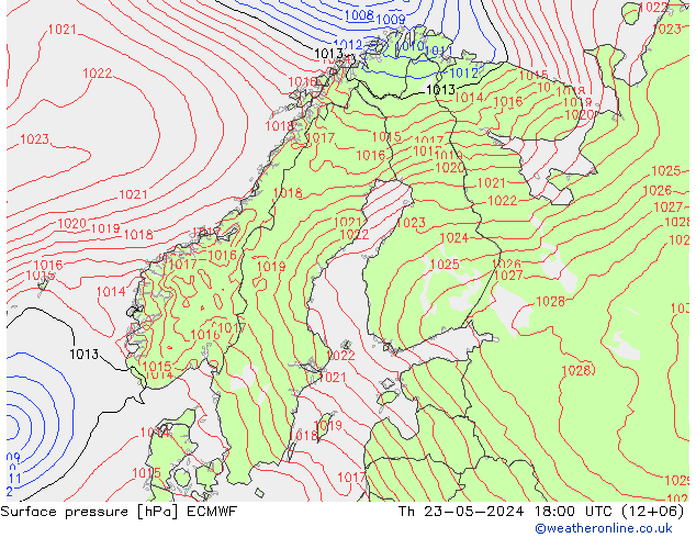 Bodendruck ECMWF Do 23.05.2024 18 UTC