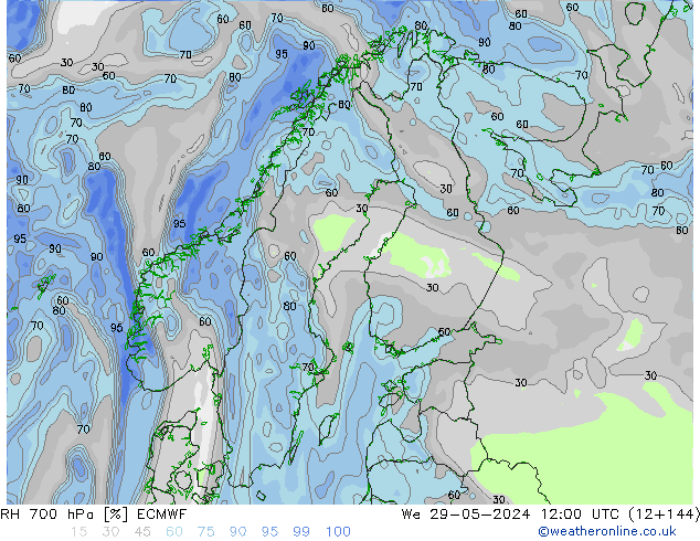 RH 700 гПа ECMWF ср 29.05.2024 12 UTC