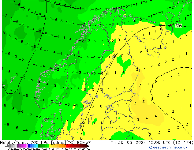 Yükseklik/Sıc. 700 hPa ECMWF Per 30.05.2024 18 UTC