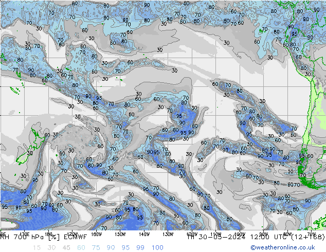 RH 700 hPa ECMWF Th 30.05.2024 12 UTC