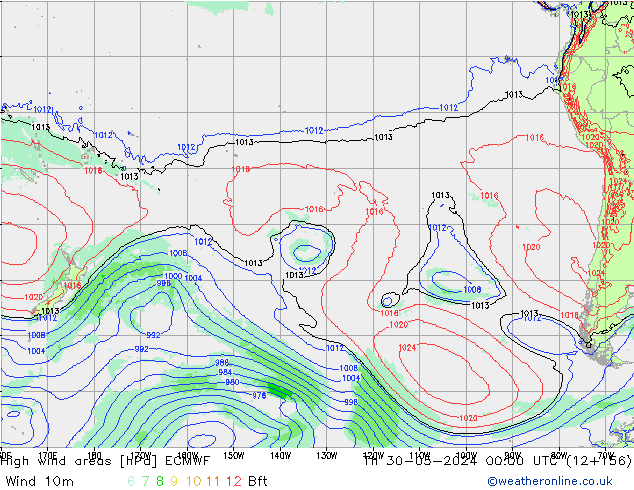 High wind areas ECMWF Th 30.05.2024 00 UTC