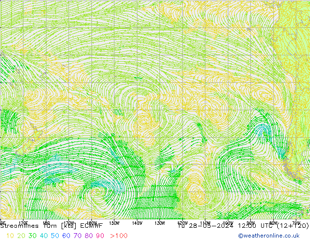 Streamlines 10m ECMWF Út 28.05.2024 12 UTC