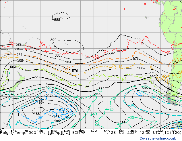 Z500/Rain (+SLP)/Z850 ECMWF Tu 28.05.2024 12 UTC