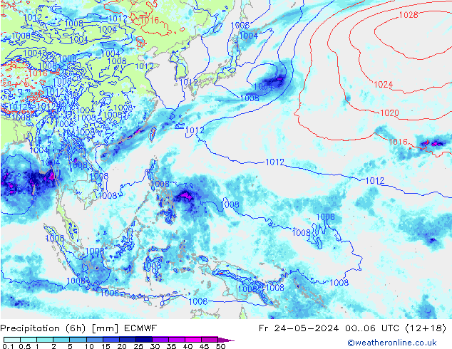 Precipitation (6h) ECMWF Fr 24.05.2024 06 UTC
