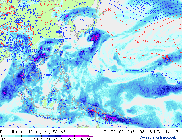 Precipitação (12h) ECMWF Qui 30.05.2024 18 UTC