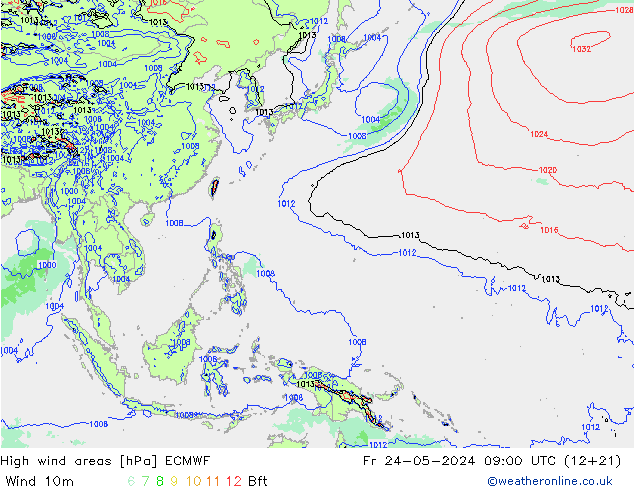 High wind areas ECMWF Pá 24.05.2024 09 UTC
