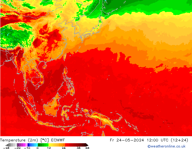 Temperatura (2m) ECMWF vie 24.05.2024 12 UTC