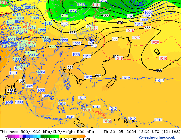 Thck 500-1000hPa ECMWF  30.05.2024 12 UTC