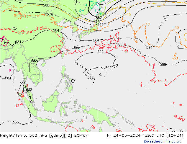 Height/Temp. 500 hPa ECMWF Fr 24.05.2024 12 UTC