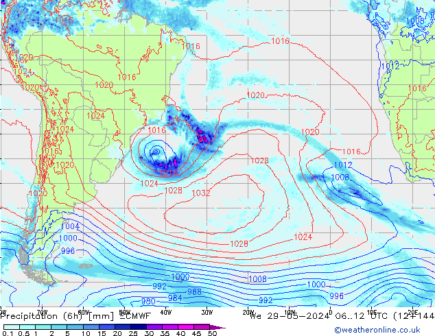 Z500/Rain (+SLP)/Z850 ECMWF We 29.05.2024 12 UTC