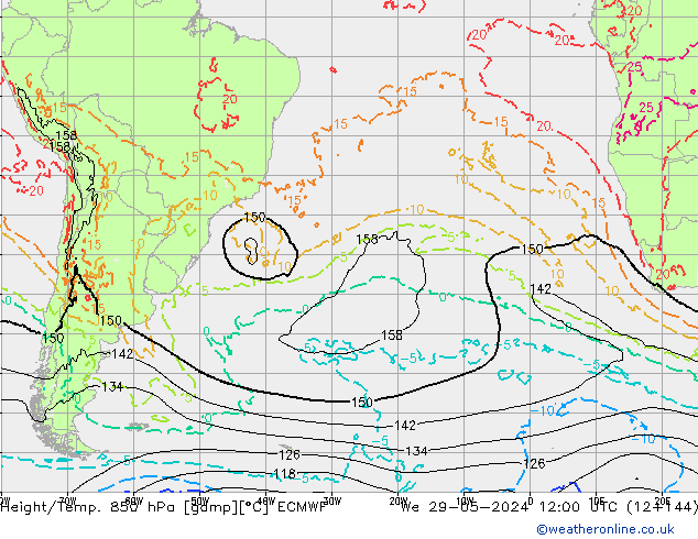 Z500/Rain (+SLP)/Z850 ECMWF We 29.05.2024 12 UTC