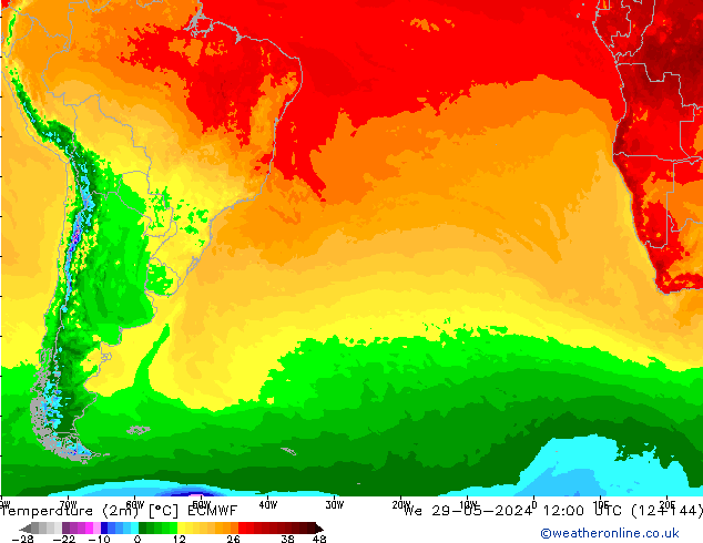 Temperature (2m) ECMWF We 29.05.2024 12 UTC