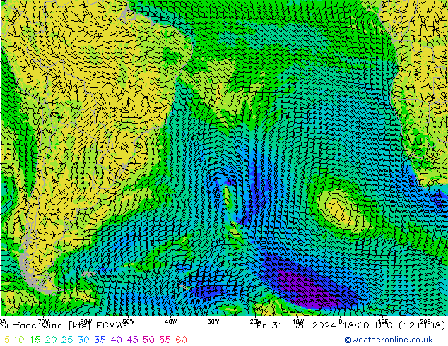 Surface wind ECMWF Pá 31.05.2024 18 UTC