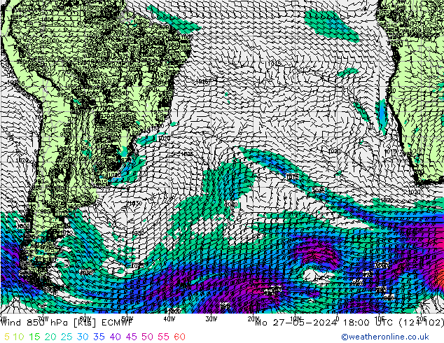 Wind 850 hPa ECMWF Mo 27.05.2024 18 UTC