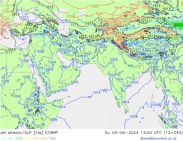 高速氣流/地面气压 ECMWF 星期日 02.06.2024 12 UTC