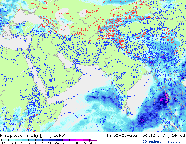 Precipitation (12h) ECMWF Th 30.05.2024 12 UTC