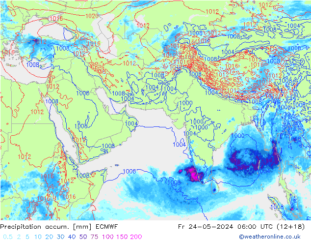 Precipitation accum. ECMWF Fr 24.05.2024 06 UTC