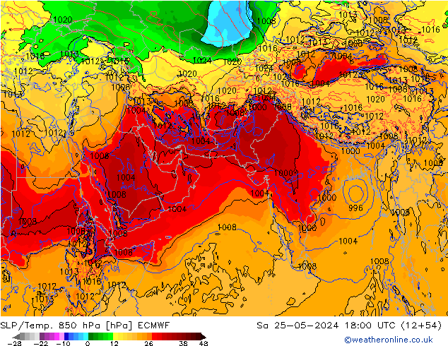 SLP/Temp. 850 hPa ECMWF za 25.05.2024 18 UTC