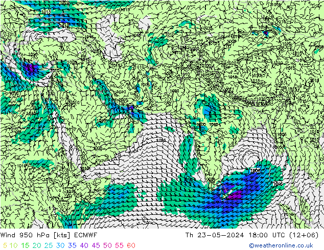 风 950 hPa ECMWF 星期四 23.05.2024 18 UTC