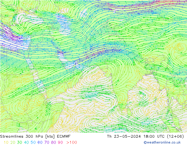 风 300 hPa ECMWF 星期四 23.05.2024 18 UTC