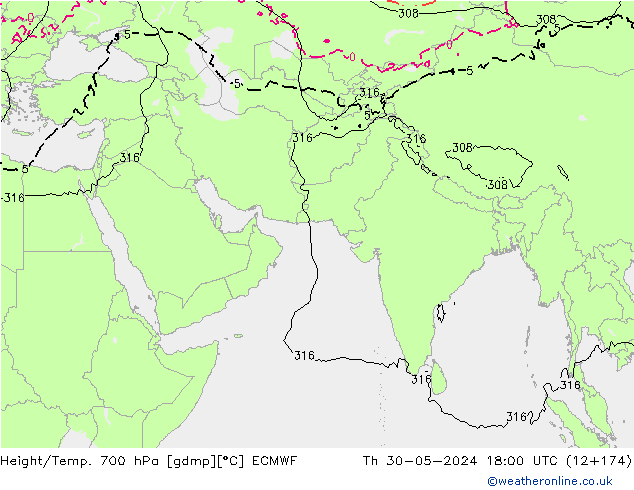 Height/Temp. 700 hPa ECMWF 星期四 30.05.2024 18 UTC