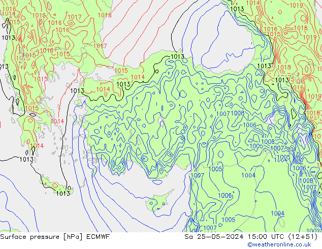 Pressione al suolo ECMWF sab 25.05.2024 15 UTC