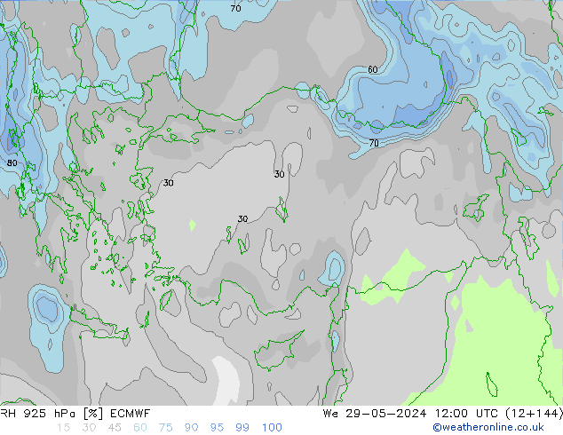 RH 925 hPa ECMWF mer 29.05.2024 12 UTC