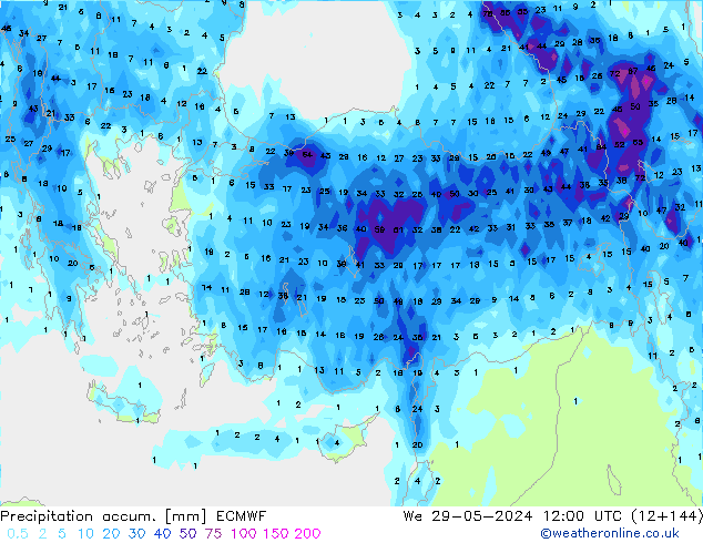 Precipitación acum. ECMWF mié 29.05.2024 12 UTC