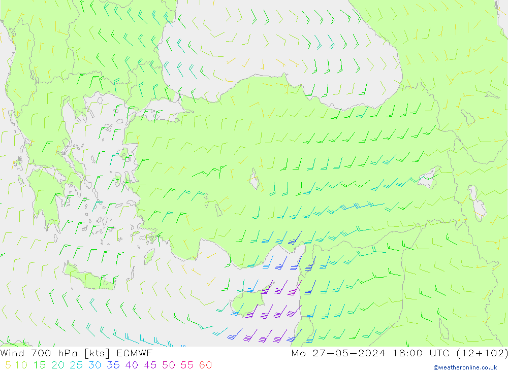 Wind 700 hPa ECMWF Mo 27.05.2024 18 UTC