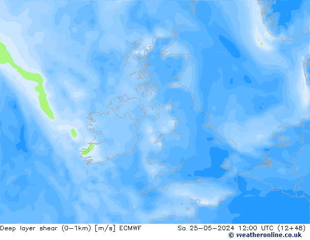 Deep layer shear (0-1km) ECMWF Cts 25.05.2024 12 UTC