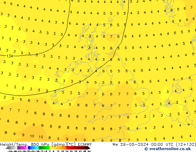 Z500/Rain (+SLP)/Z850 ECMWF We 29.05.2024 00 UTC