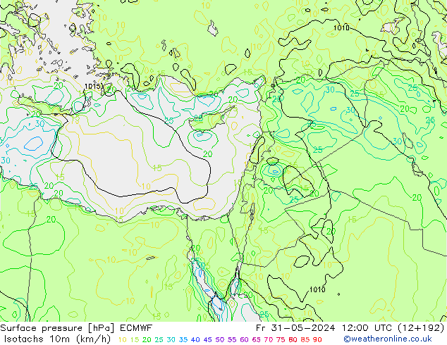 Isotachs (kph) ECMWF Sex 31.05.2024 12 UTC