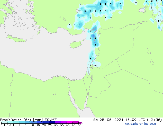 Precipitation (6h) ECMWF Sa 25.05.2024 00 UTC