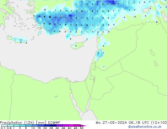 осадки (12h) ECMWF пн 27.05.2024 18 UTC