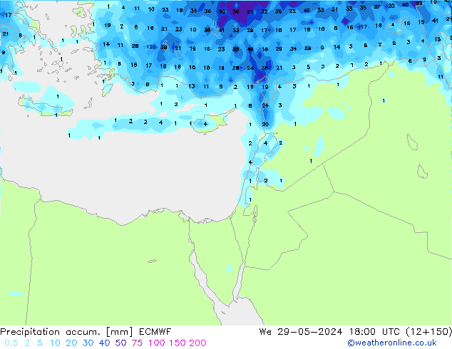 Totale neerslag ECMWF wo 29.05.2024 18 UTC