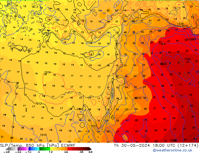 SLP/Temp. 850 hPa ECMWF czw. 30.05.2024 18 UTC