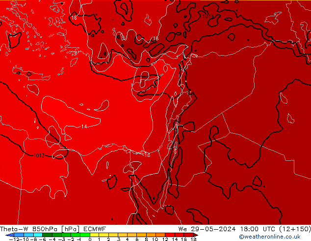 Theta-W 850hPa ECMWF wo 29.05.2024 18 UTC