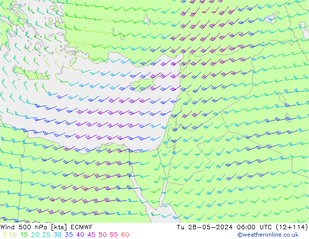 Wind 500 hPa ECMWF Di 28.05.2024 06 UTC