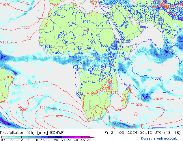 Z500/Rain (+SLP)/Z850 ECMWF vie 24.05.2024 12 UTC