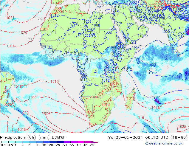 Z500/Rain (+SLP)/Z850 ECMWF dom 26.05.2024 12 UTC