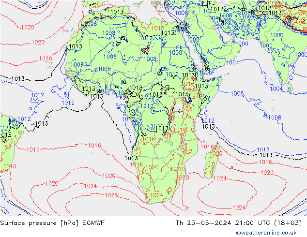 Presión superficial ECMWF jue 23.05.2024 21 UTC