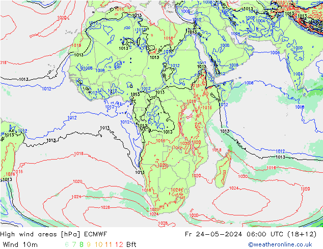 yüksek rüzgarlı alanlar ECMWF Cu 24.05.2024 06 UTC