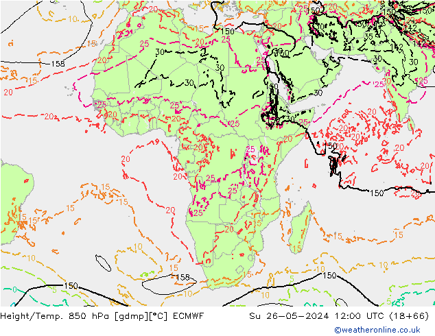 Z500/Rain (+SLP)/Z850 ECMWF dom 26.05.2024 12 UTC