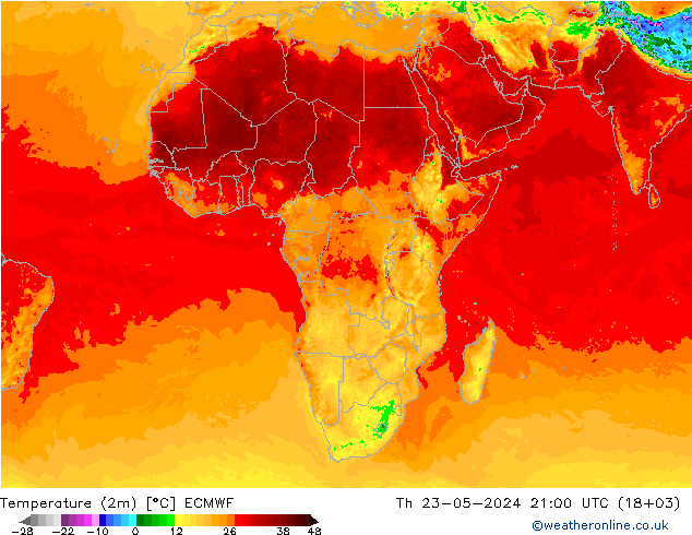Temperature (2m) ECMWF Th 23.05.2024 21 UTC