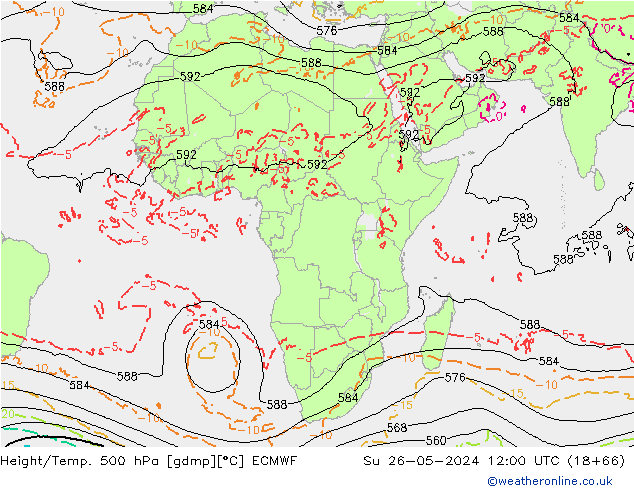 Z500/Rain (+SLP)/Z850 ECMWF dom 26.05.2024 12 UTC