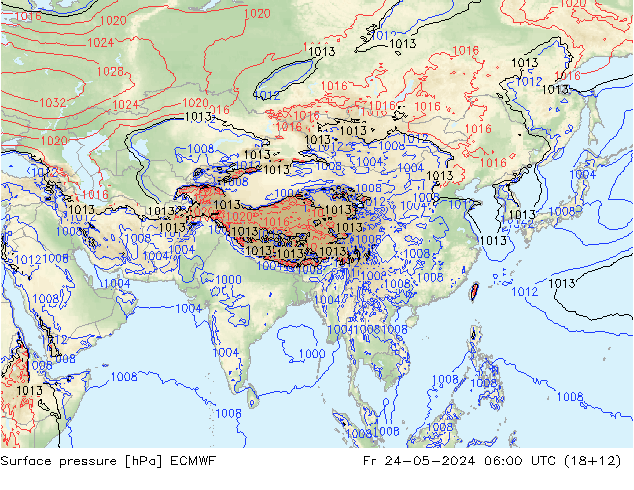 Atmosférický tlak ECMWF Pá 24.05.2024 06 UTC