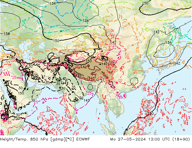 Height/Temp. 850 hPa ECMWF Seg 27.05.2024 12 UTC